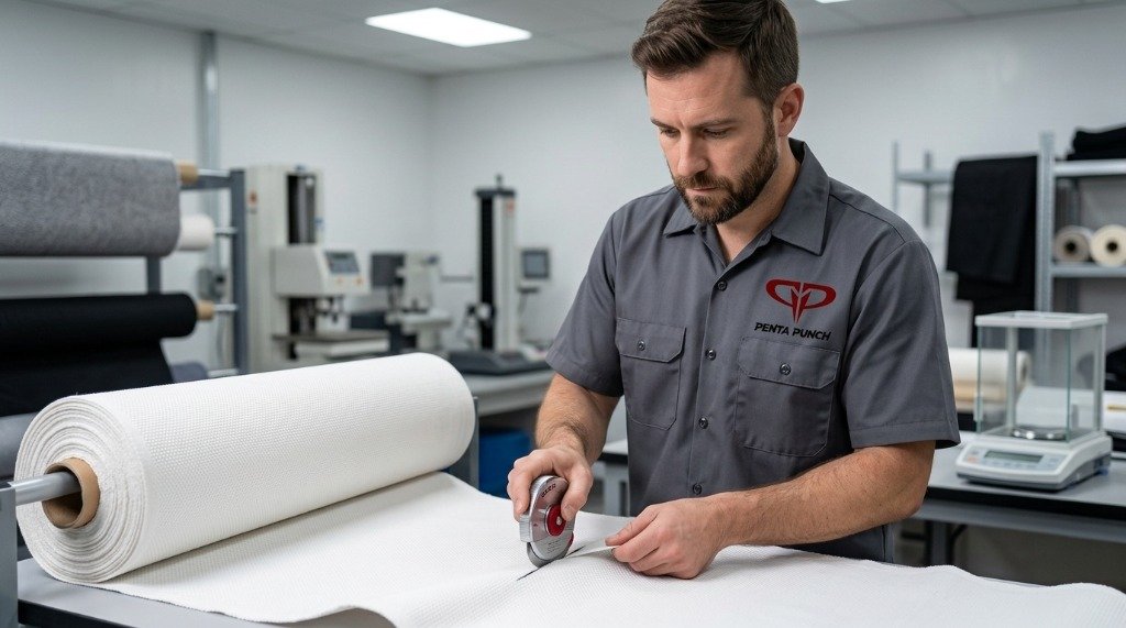 GSM fabric weight measurement process in a BJJ gi manufacturing quality control lab