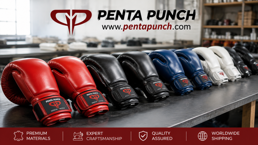 Rows of custom boxing gloves in different colors and sizes representing MOQ planning