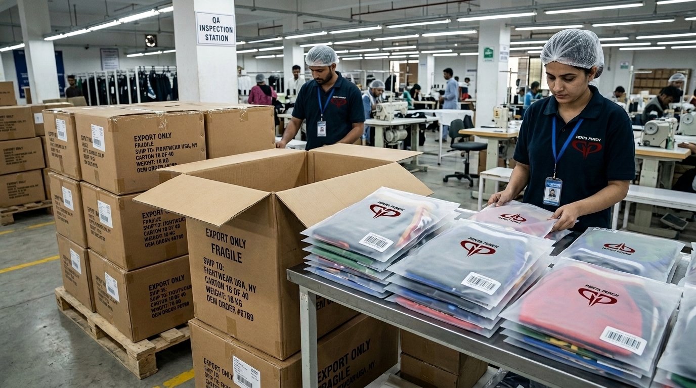 Custom boxing shorts bulk OEM manufacturing quality inspection and export packaging